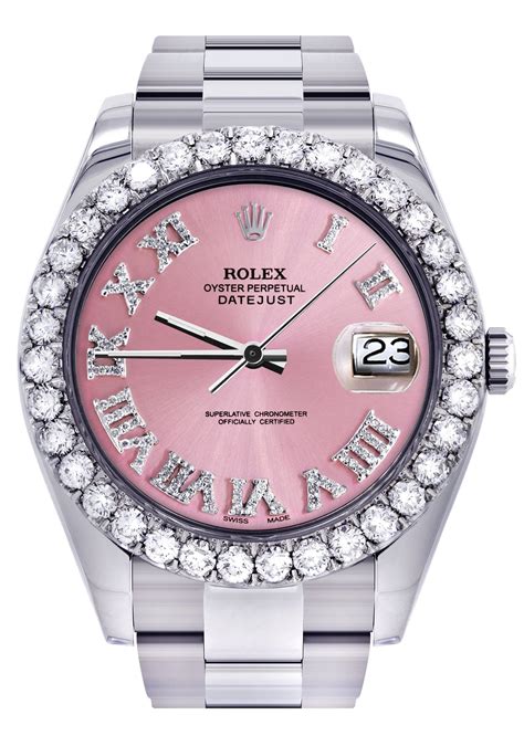 rolex oyster perpetual datejust ii dark rhodium &|Rolex pink face with diamonds.